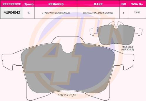 4U 4UP04042 - Тормозные колодки, дисковые, комплект autospares.lv