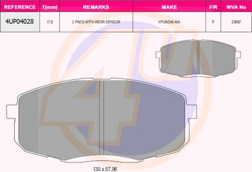 4U 4UP04028 - Тормозные колодки, дисковые, комплект autospares.lv