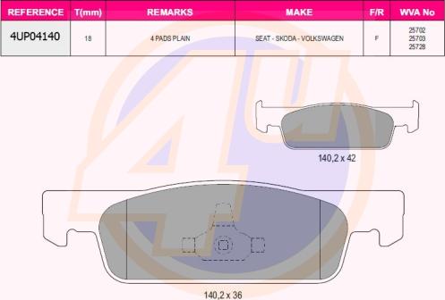 4U 4UP04140 - Тормозные колодки, дисковые, комплект autospares.lv