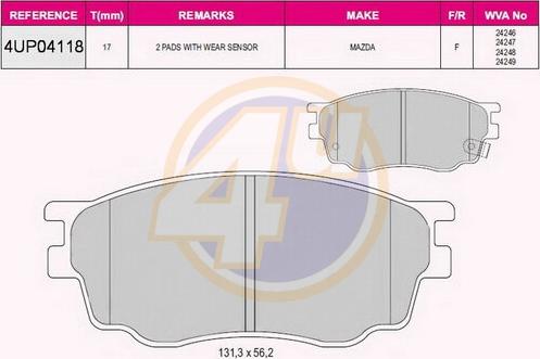 4U 4UP04118 - Тормозные колодки, дисковые, комплект autospares.lv