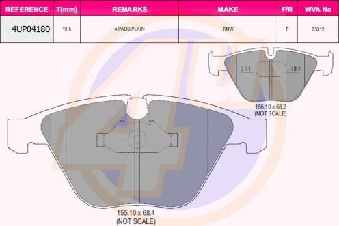 4U 4UP04180 - Тормозные колодки, дисковые, комплект autospares.lv