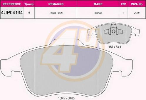 4U 4UP04134 - Тормозные колодки, дисковые, комплект autospares.lv