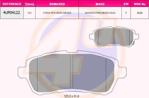 4U 4UP04122 - Тормозные колодки, дисковые, комплект autospares.lv