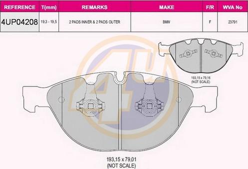 4U 4UP04208 - Тормозные колодки, дисковые, комплект autospares.lv