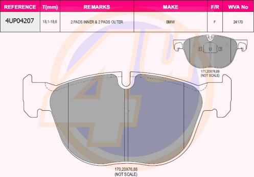 4U 4UP04207 - Тормозные колодки, дисковые, комплект autospares.lv