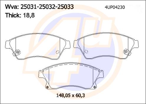 4U 4UP04230 - Тормозные колодки, дисковые, комплект autospares.lv