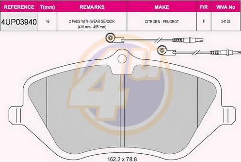 4U 4UP03940 - Тормозные колодки, дисковые, комплект autospares.lv