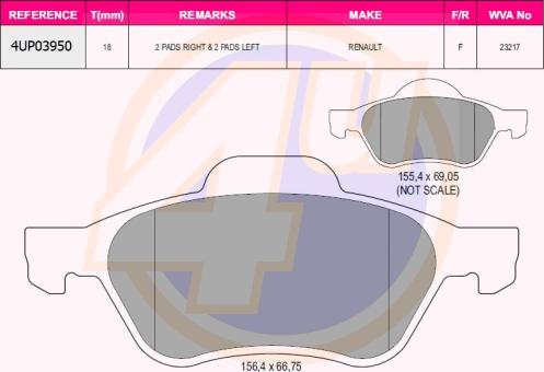 4U 4UP03950 - Тормозные колодки, дисковые, комплект autospares.lv