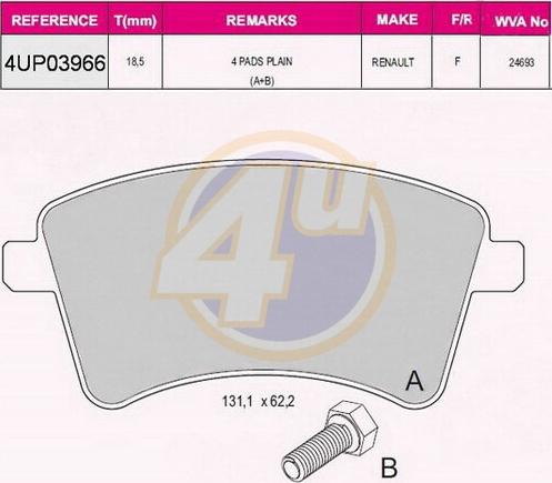 4U 4UP03966 - Тормозные колодки, дисковые, комплект autospares.lv