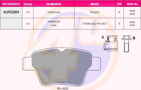 4U 4UP03984 - Тормозные колодки, дисковые, комплект autospares.lv