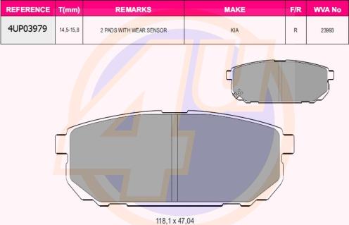 4U 4UP03979 - Тормозные колодки, дисковые, комплект autospares.lv