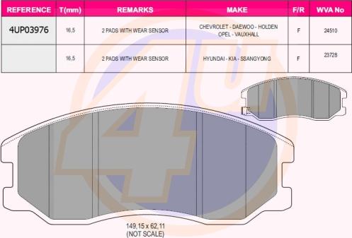 4U 4UP03976 - Тормозные колодки, дисковые, комплект autospares.lv