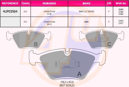 4U 4UP03564 - Тормозные колодки, дисковые, комплект autospares.lv