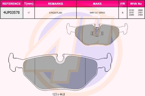 4U 4UP03578 - Тормозные колодки, дисковые, комплект autospares.lv