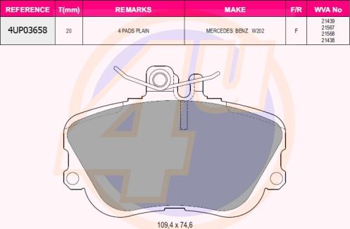 4U 4UP03658 - Тормозные колодки, дисковые, комплект autospares.lv