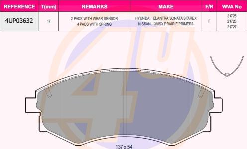 4U 4UP03632 - Тормозные колодки, дисковые, комплект autospares.lv