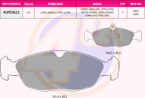 4U 4UP03623 - Тормозные колодки, дисковые, комплект autospares.lv