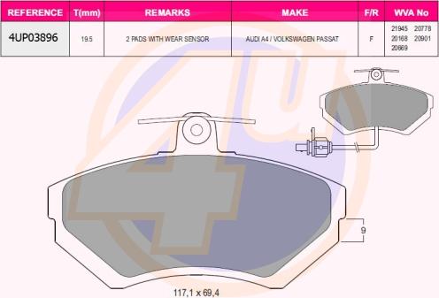 4U 4UP03896 - Тормозные колодки, дисковые, комплект autospares.lv