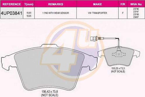 4U 4UP03841 - Тормозные колодки, дисковые, комплект autospares.lv