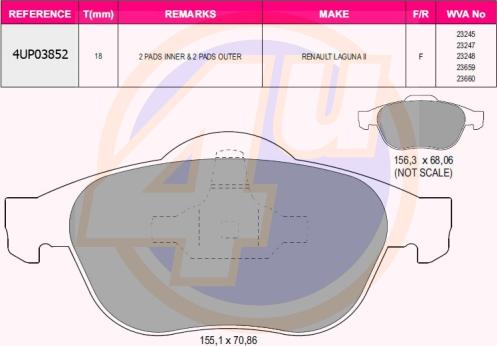 4U 4UP03852 - Тормозные колодки, дисковые, комплект autospares.lv