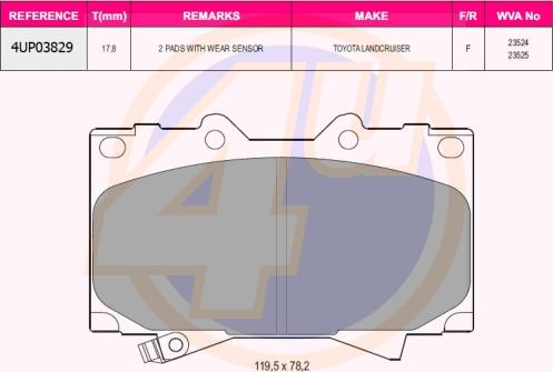 4U 4UP03829 - Тормозные колодки, дисковые, комплект autospares.lv