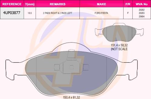 4U 4UP03877 - Тормозные колодки, дисковые, комплект autospares.lv