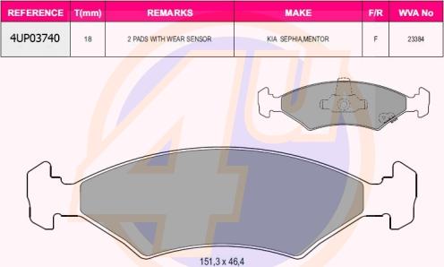 4U 4UP03740 - Тормозные колодки, дисковые, комплект autospares.lv