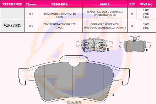 4U 4UP38531 - Тормозные колодки, дисковые, комплект autospares.lv