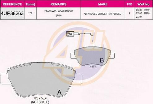 4U 4UP38263 - Тормозные колодки, дисковые, комплект autospares.lv