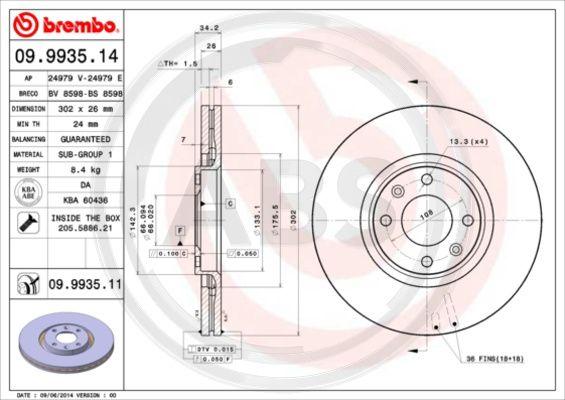 A.B.S. 09.9935.11 - Тормозной диск autospares.lv