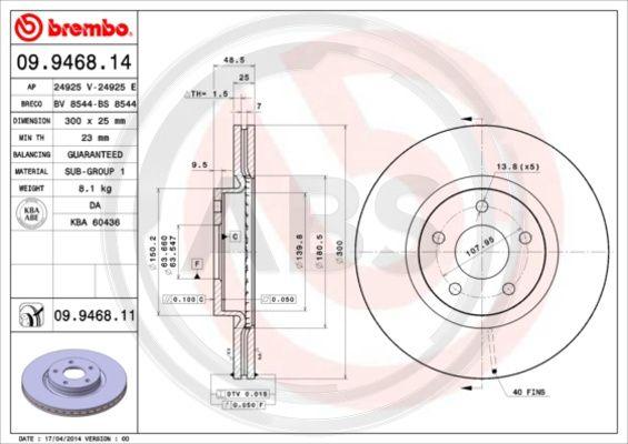 A.B.S. 09.9468.11 - Тормозной диск autospares.lv