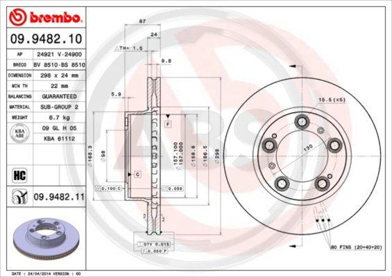 A.B.S. 09.9482.11 - Тормозной диск autospares.lv