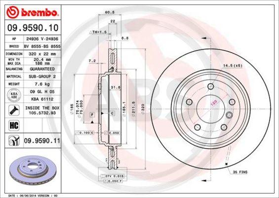 A.B.S. 09.9590.11 - Тормозной диск autospares.lv