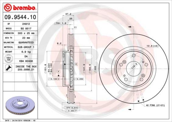 A.B.S. 09.9544.10 - Тормозной диск autospares.lv