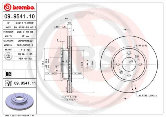 A.B.S. 09.9541.10 - Тормозной диск autospares.lv