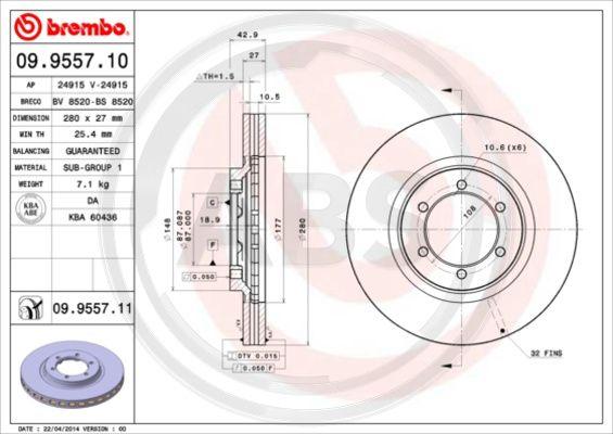 A.B.S. 09.9557.10 - Тормозной диск autospares.lv