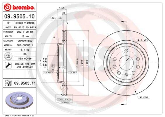 A.B.S. 09.9505.11 - Тормозной диск autospares.lv