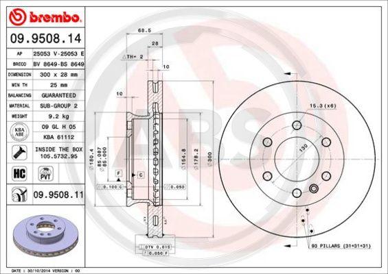 A.B.S. 09.9508.11 - Тормозной диск autospares.lv