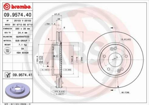 A.B.S. 09.9574.40 - Тормозной диск autospares.lv