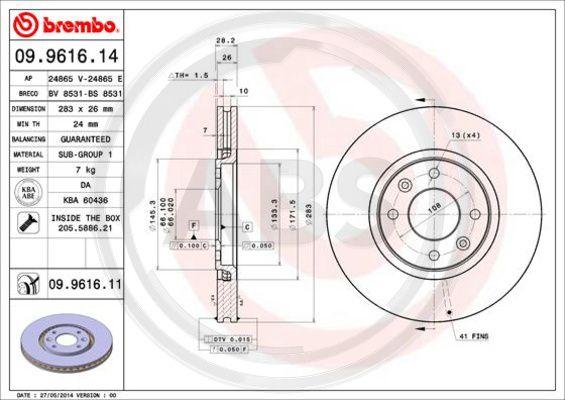 A.B.S. 09.9616.11 - Тормозной диск autospares.lv