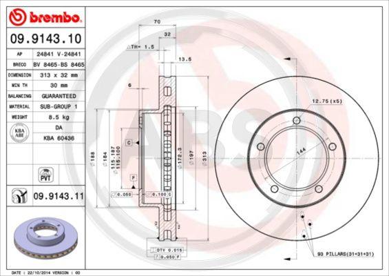 A.B.S. 09.9143.11 - Тормозной диск autospares.lv