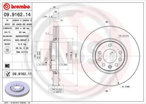 A.B.S. 09.9162.11 - Тормозной диск autospares.lv