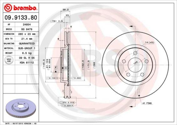 A.B.S. 09.9133.81 - Тормозной диск autospares.lv