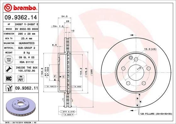 A.B.S. 09.9362.11 - Тормозной диск autospares.lv