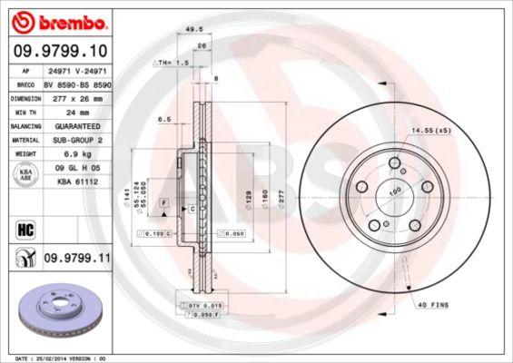A.B.S. 09.9799.11 - Тормозной диск autospares.lv