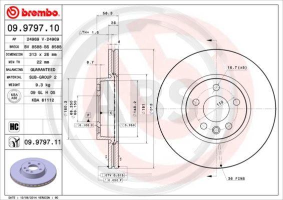 A.B.S. 09.9797.11 - Тормозной диск autospares.lv