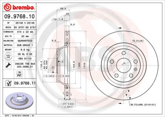 A.B.S. 09.9768.11 - Тормозной диск autospares.lv