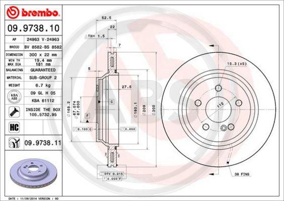 A.B.S. 09.9738.11 - Тормозной диск autospares.lv