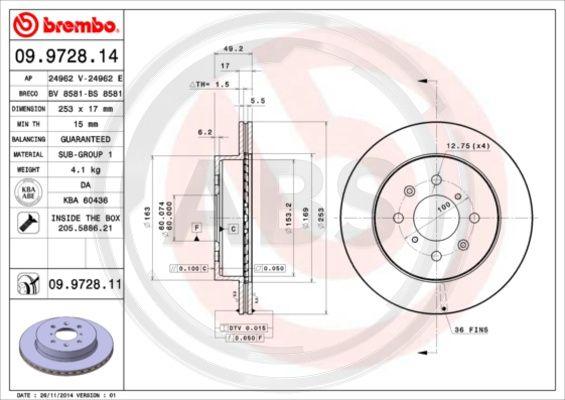 A.B.S. 09.9728.11 - Тормозной диск autospares.lv