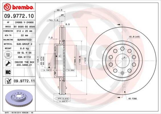 A.B.S. 09.9772.11 - Тормозной диск autospares.lv